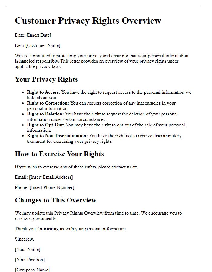 Letter template of Customer Privacy Rights Overview