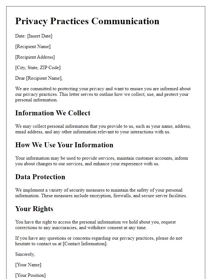 Letter template of Privacy Practices Communication