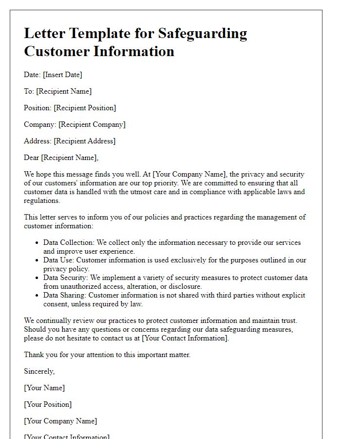 Letter template of Safeguarding Customer Information