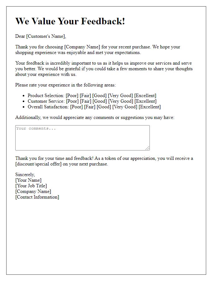 Letter template of request for customer feedback on shopping experience