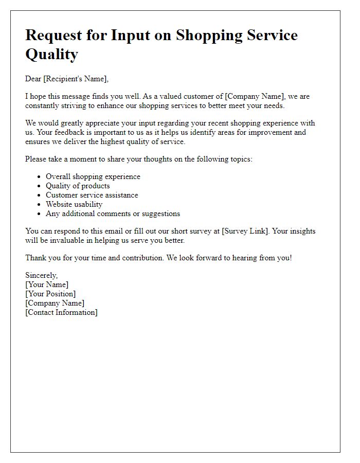 Letter template of request for input on shopping service quality