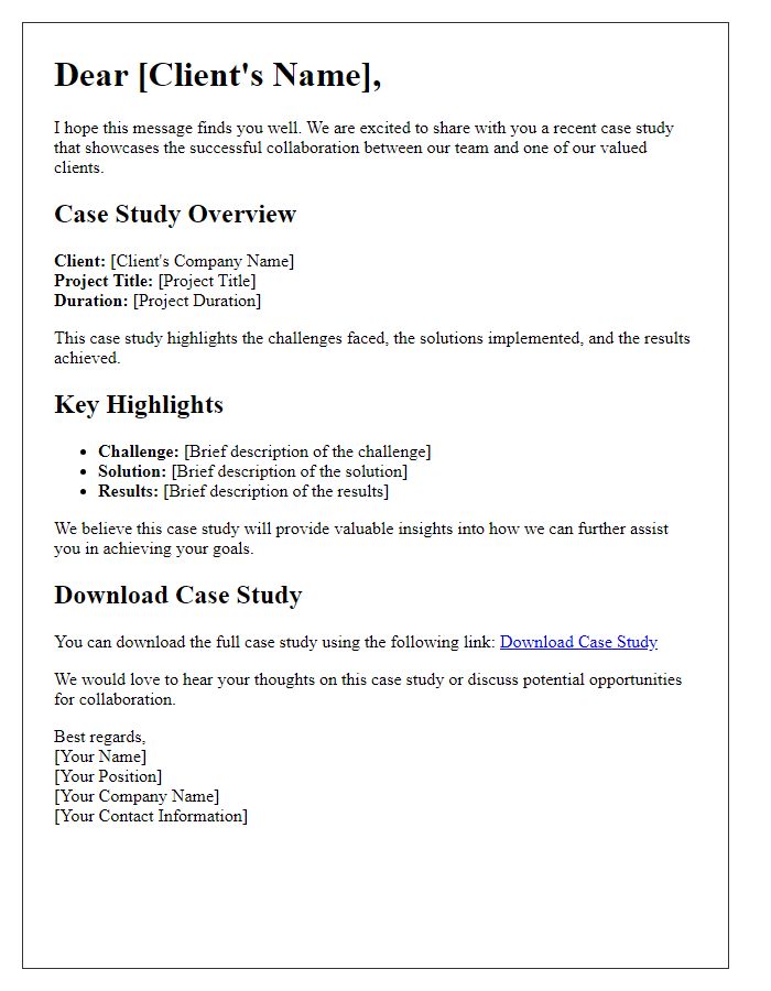 Letter template of case study sharing with clients.