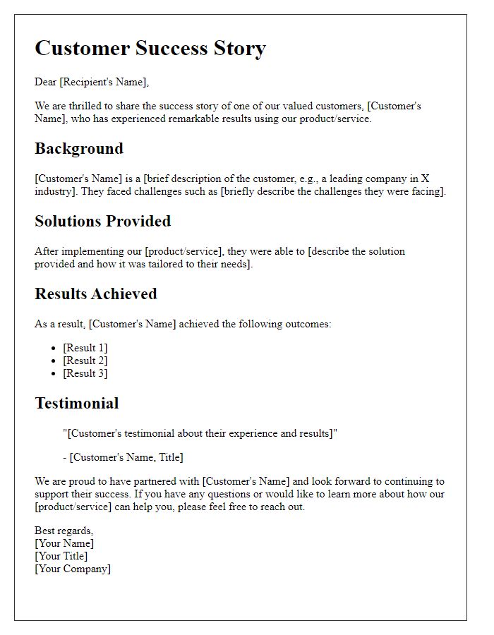 Letter template of customer success story showcase.