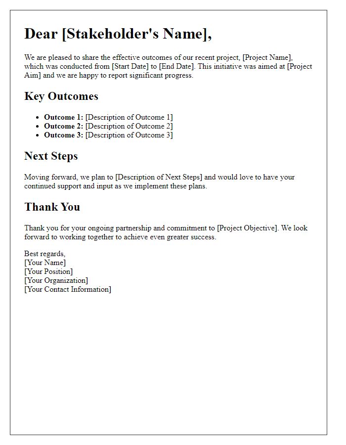 Letter template of effective outcomes shared with stakeholders.