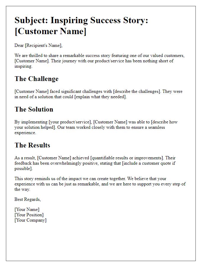 Letter template of success anecdotes for customer engagement.