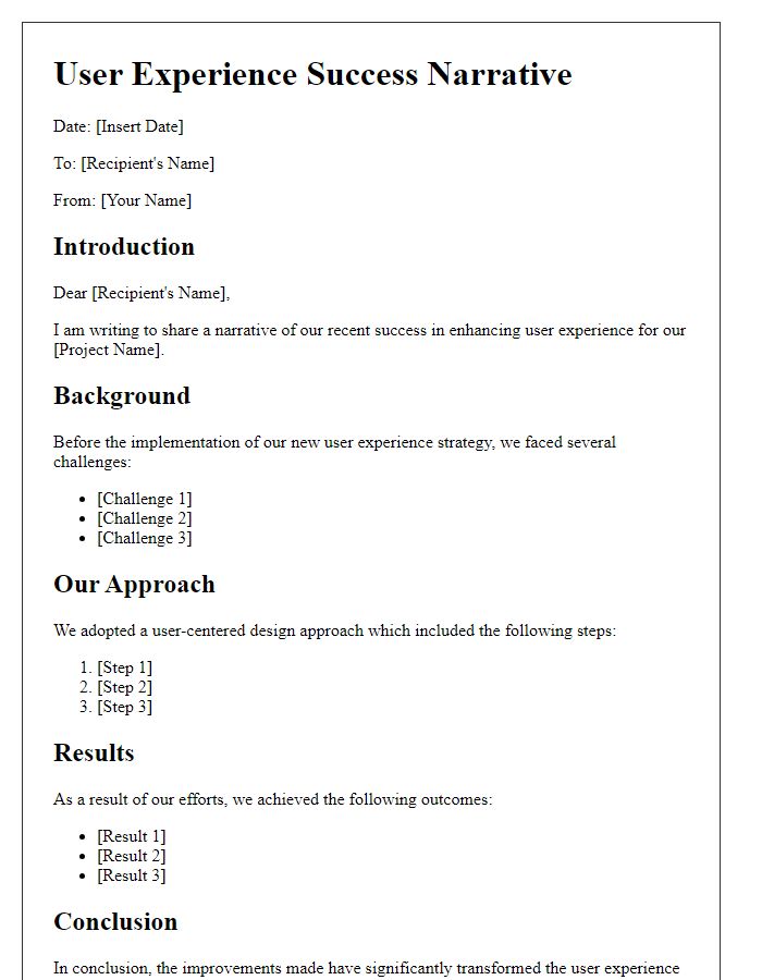 Letter template of user experience success narrative.