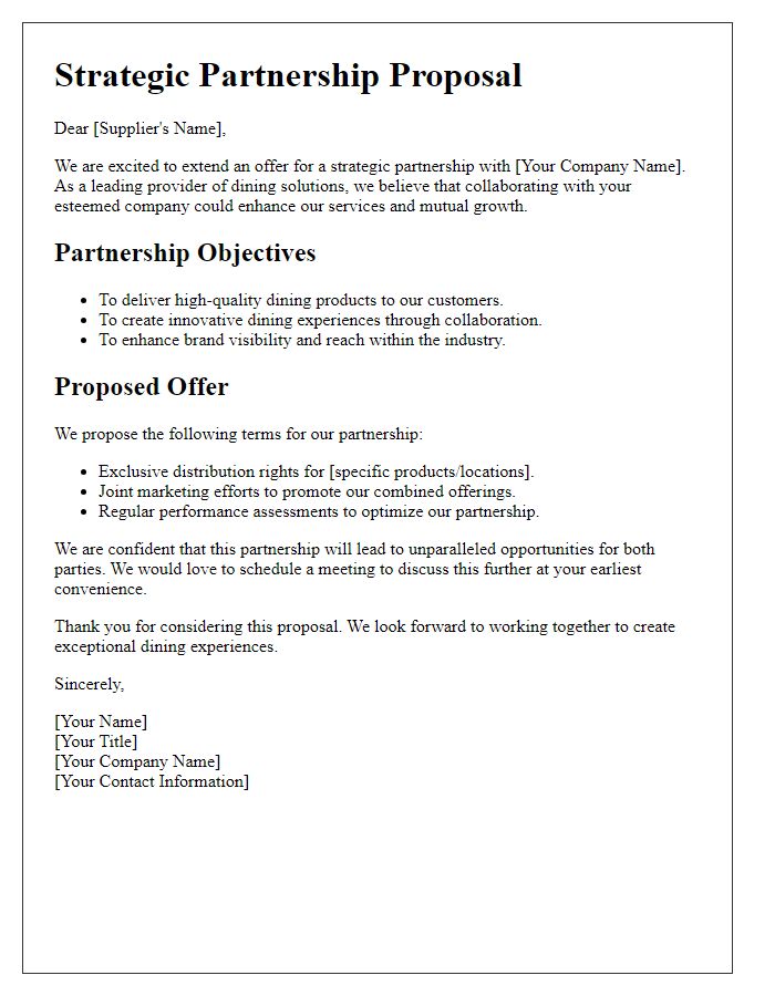 Letter template of Dining Supplier Strategic Partnership Offer