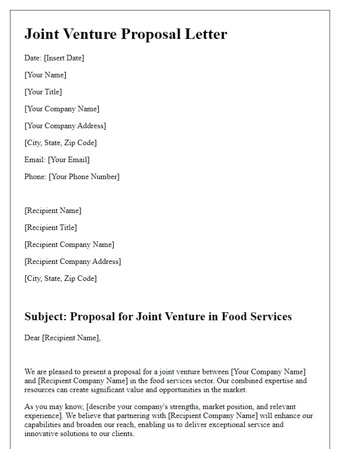 Letter template of Food Services Supplier Joint Venture Proposal