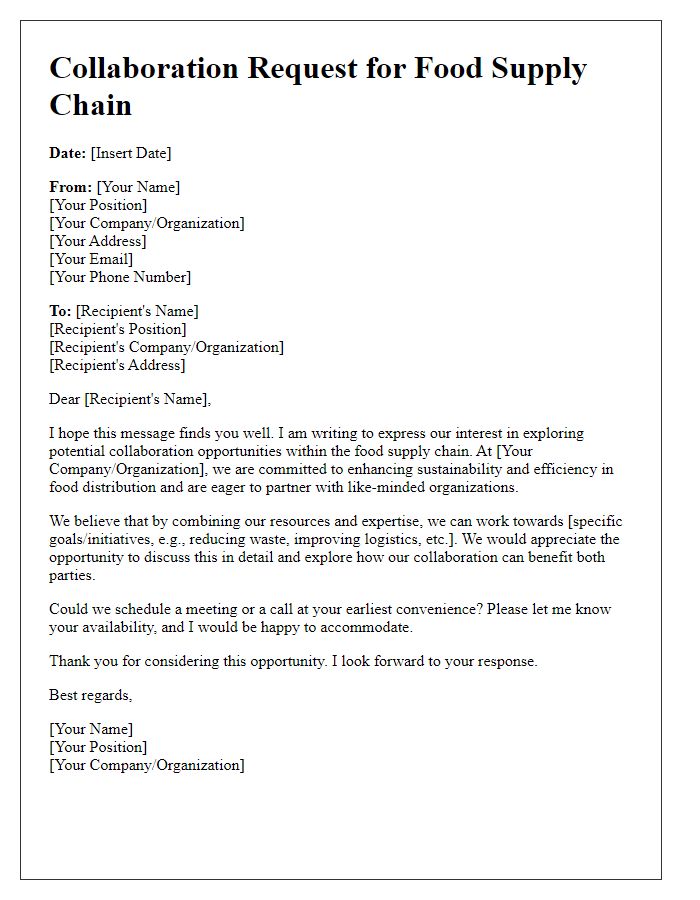 Letter template of Food Supply Chain Collaboration Request