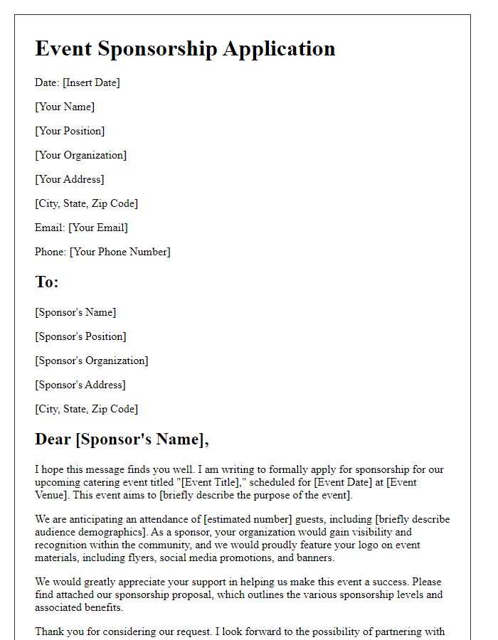 Letter template of catering event sponsorship application