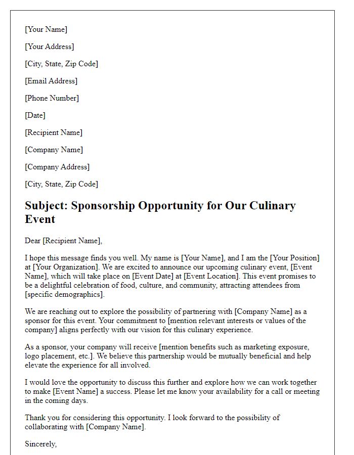 Letter template of culinary event sponsorship inquiry