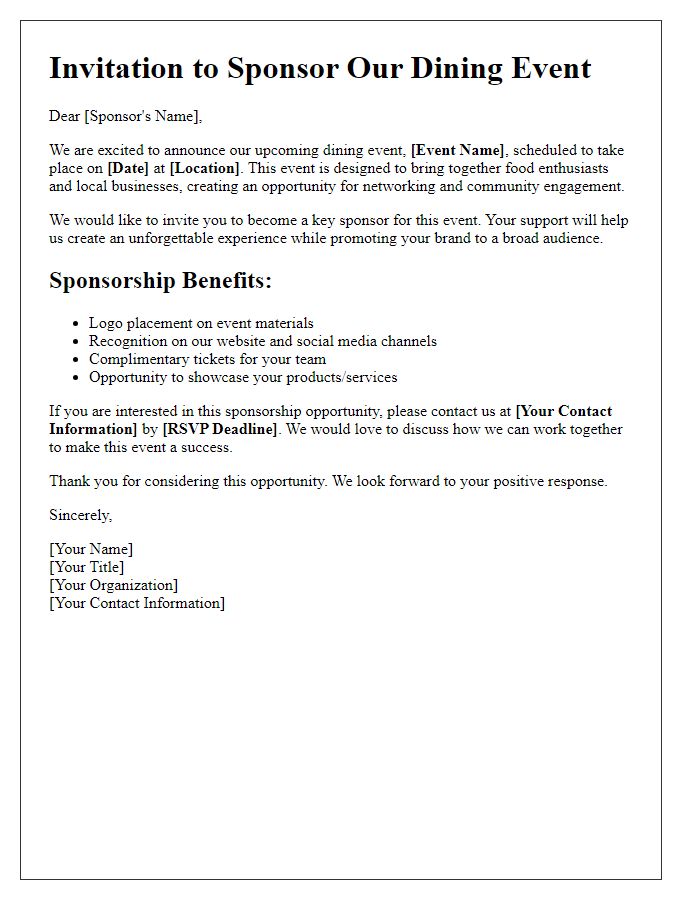 Letter template of dining event sponsorship invitation