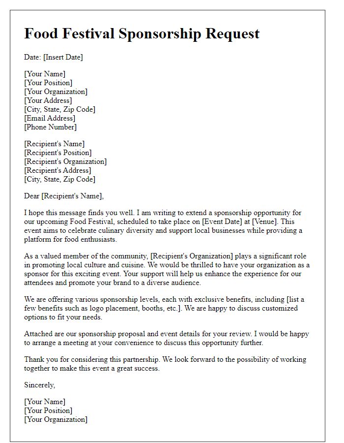 Letter template of food festival sponsorship request