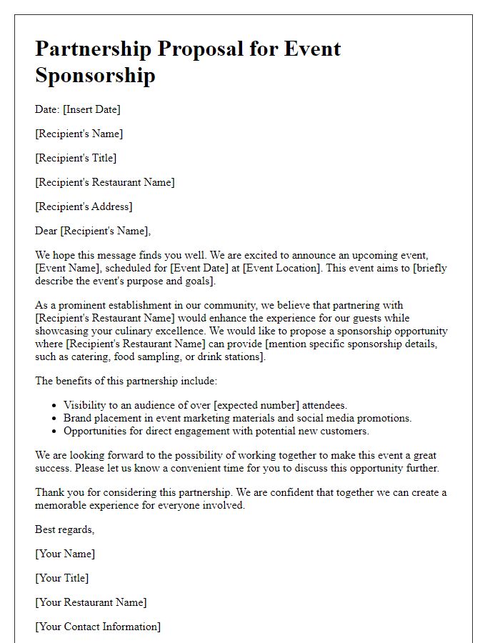 Letter template of restaurant partnership for event sponsorship