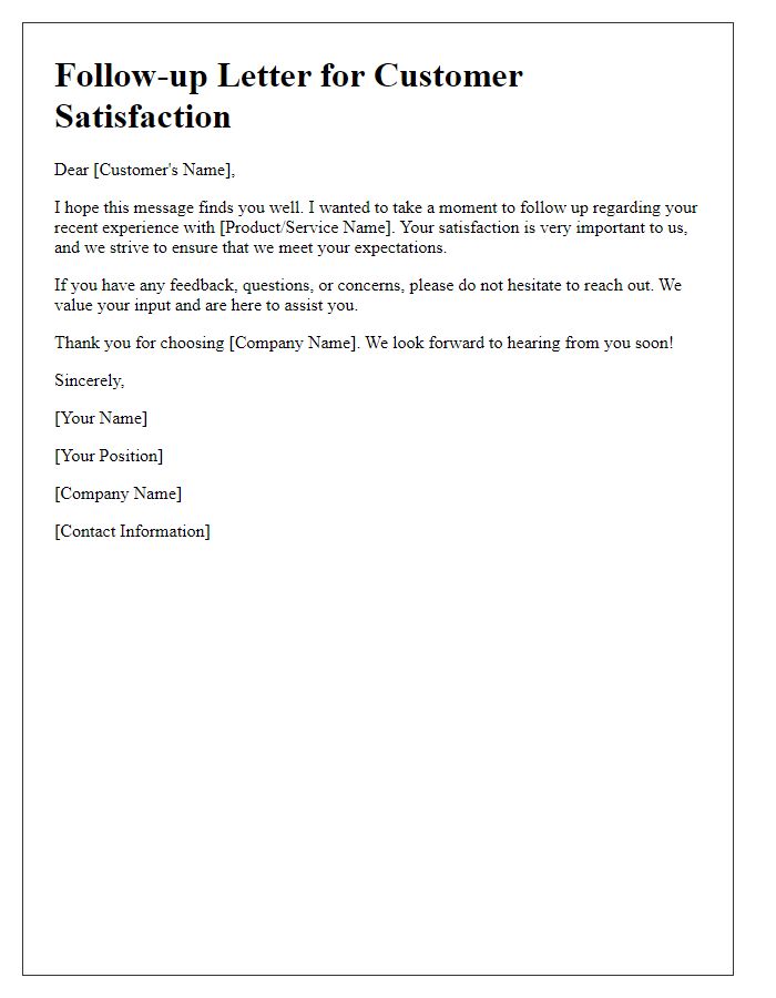 Letter template of follow-up for ensuring customer satisfaction