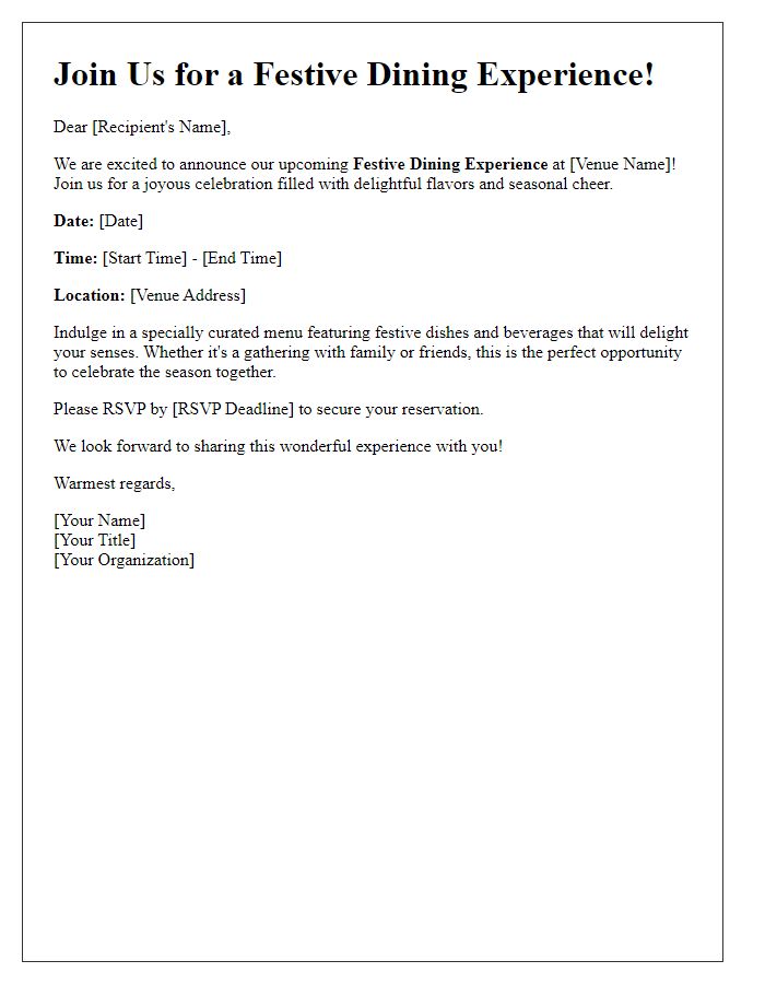 Letter template of festive dining experience announcement