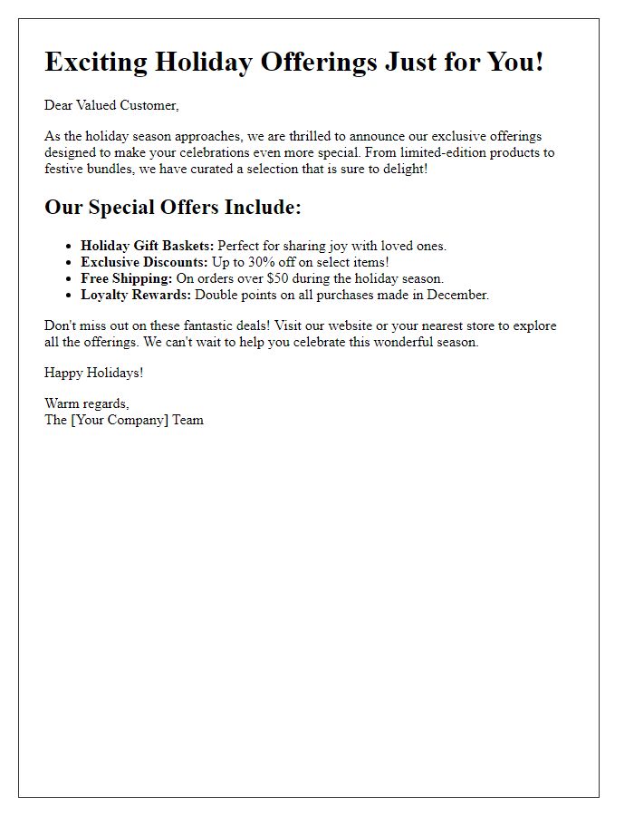 Letter template of special holiday offerings reveal