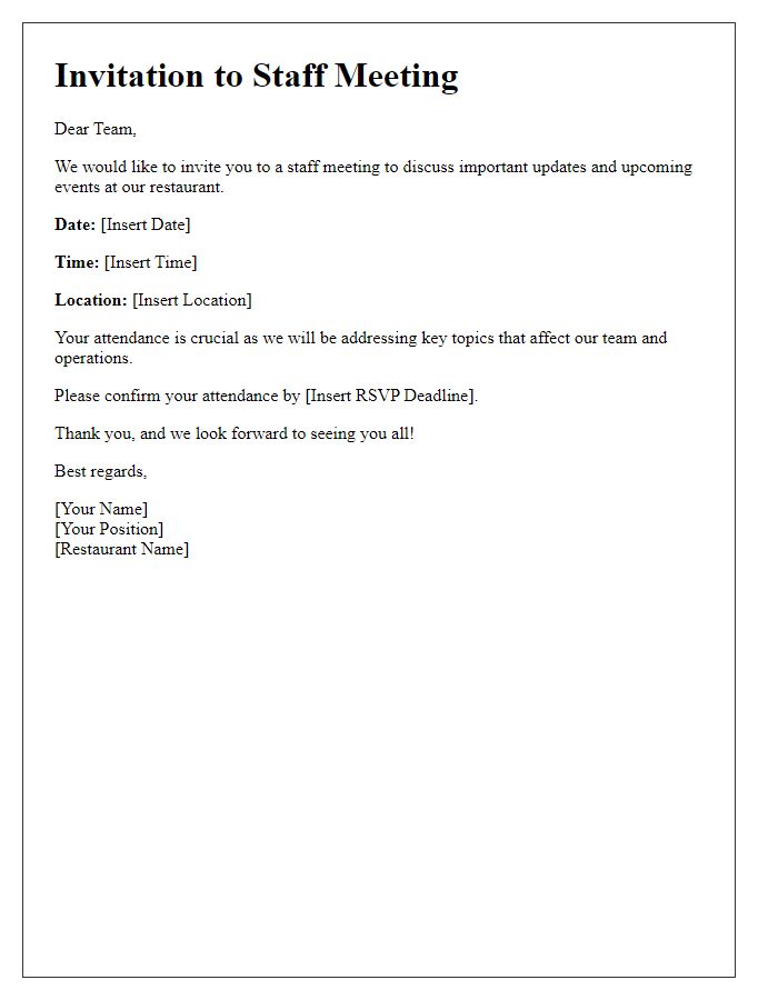 Letter template of invitation to restaurant staff meeting