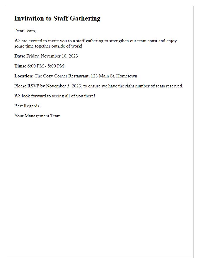 Letter template of scheduling restaurant staff gathering