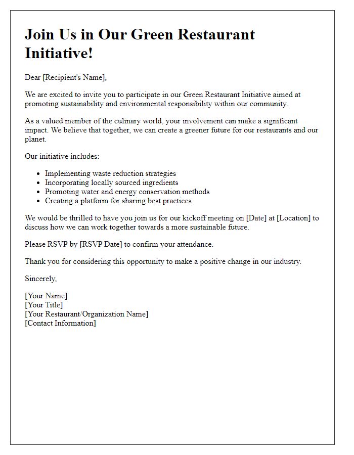 Letter template of invitation to join our green restaurant initiative