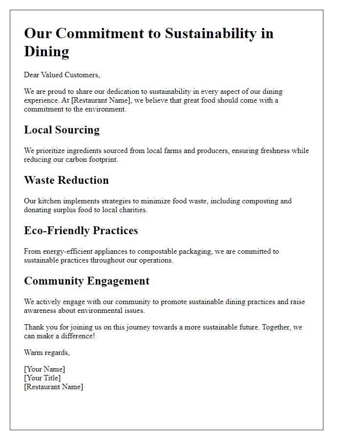 Letter template of overview of our commitment to sustainability in dining