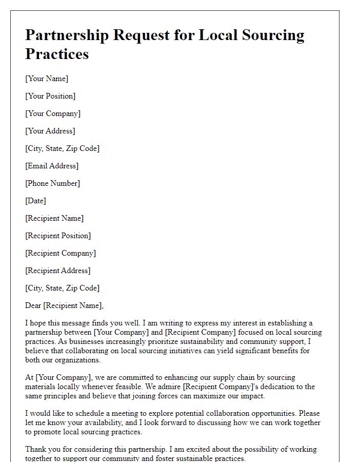 Letter template of partnership request for local sourcing practices