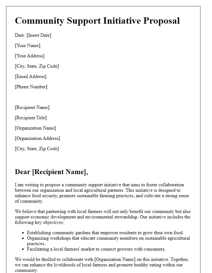 Letter template of community support initiative proposal with local agricultural partners.