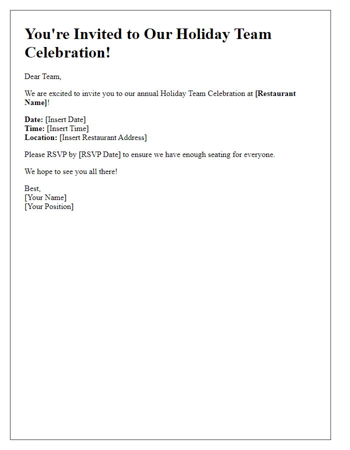 Letter template of casual restaurant holiday team celebration invitation