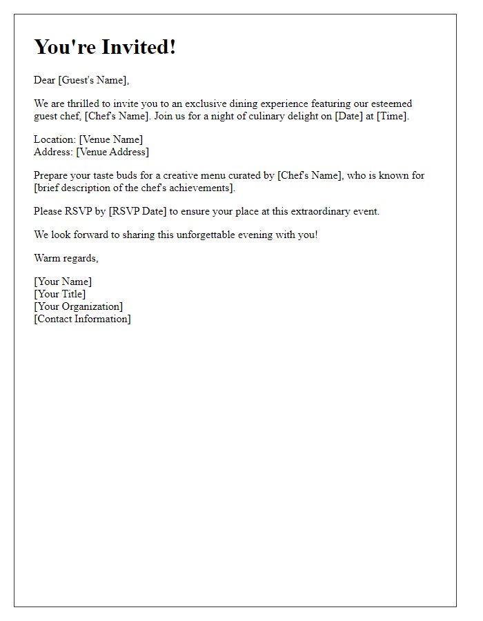 Letter template of exclusive guest chef event invitation.