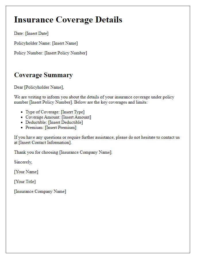 Letter template of insurance coverage details letter