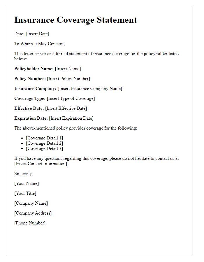 Letter template of insurance coverage statement letter