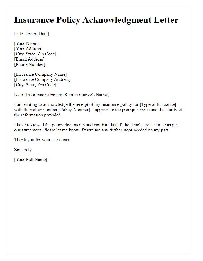 Letter template of insurance policy acknowledgment letter