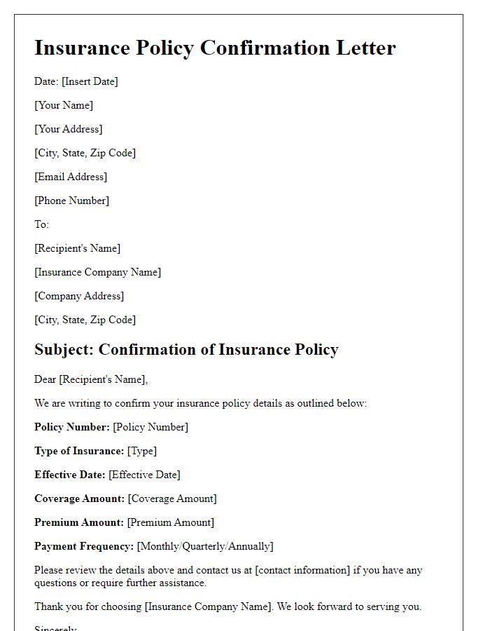 Letter template of insurance policy confirmation letter