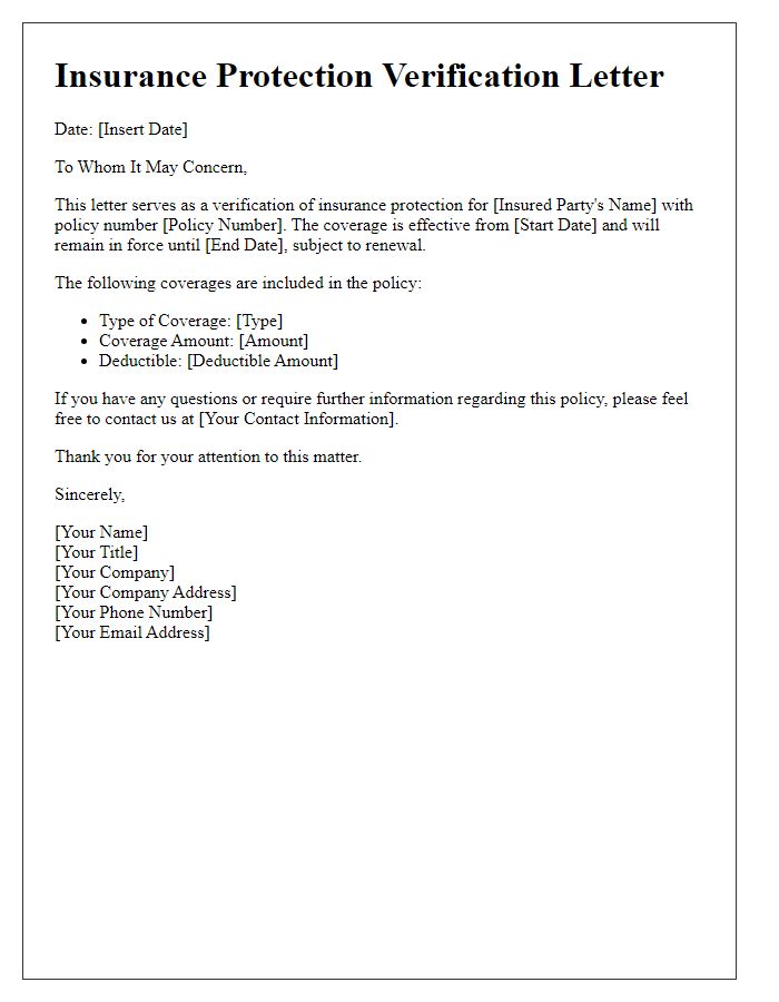 Letter template of insurance protection verification letter