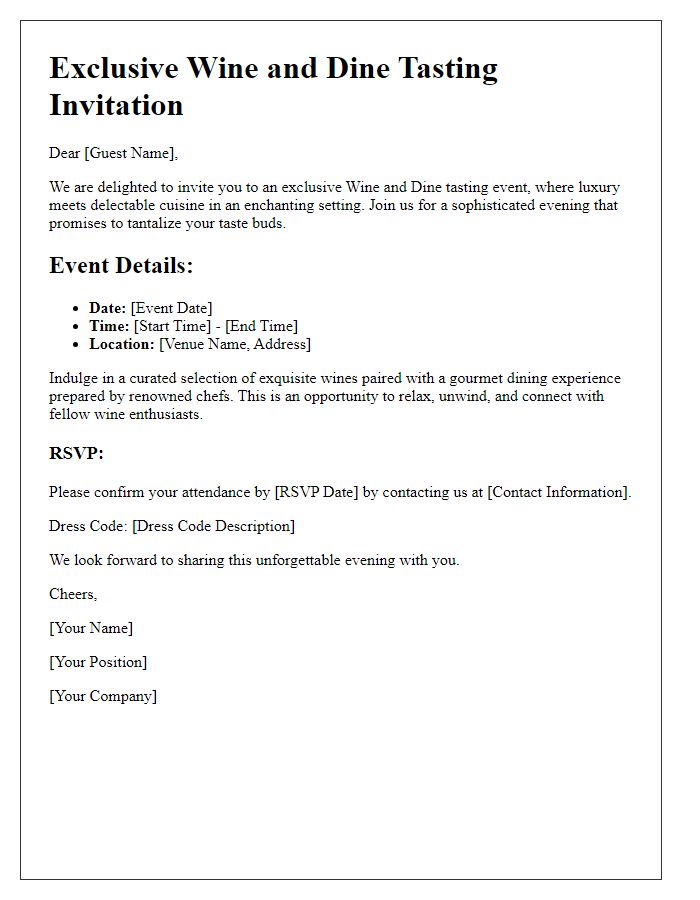 Letter template of exclusive wine and dine tasting event invitation