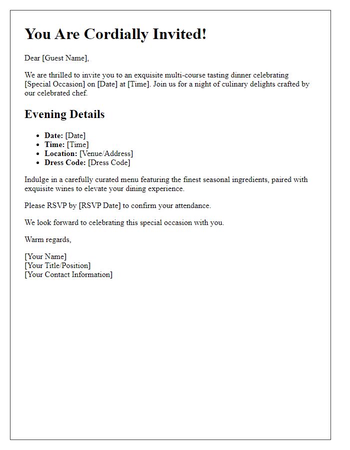 Letter template of multi-course tasting dinner invitation for special occasions