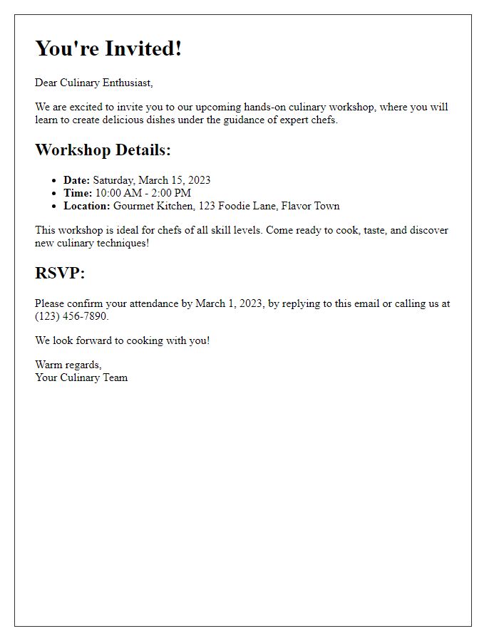 Letter template of invitation for a hands-on culinary workshop