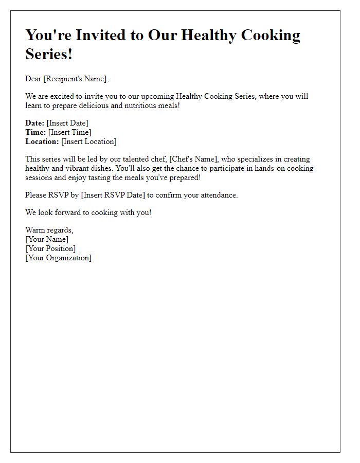 Letter template of invitation for a healthy cooking series