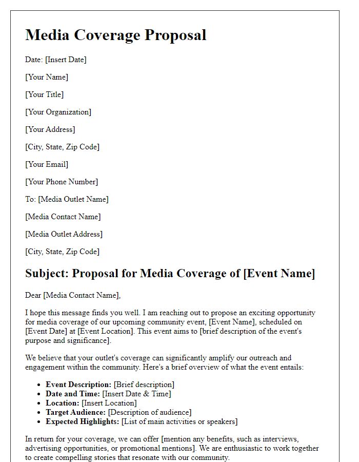 Letter template of Media Coverage Proposal for Community Events