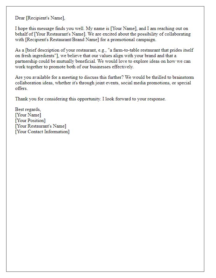 Letter template of Restaurant Promotion Collaboration Inquiry