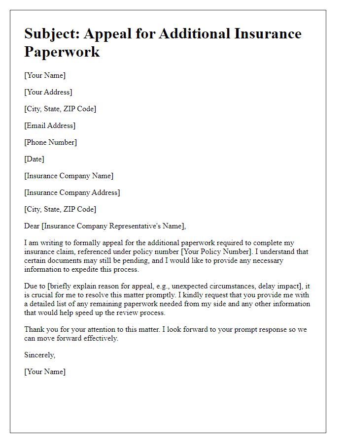 Letter template of appeal for additional insurance paperwork