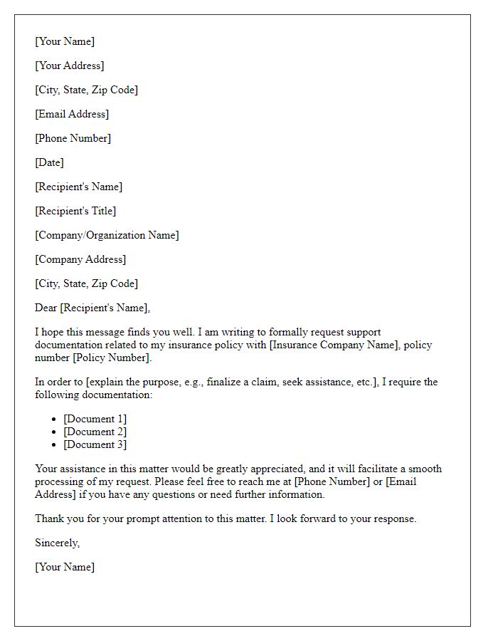 Letter template of formal request for insurance support documentation