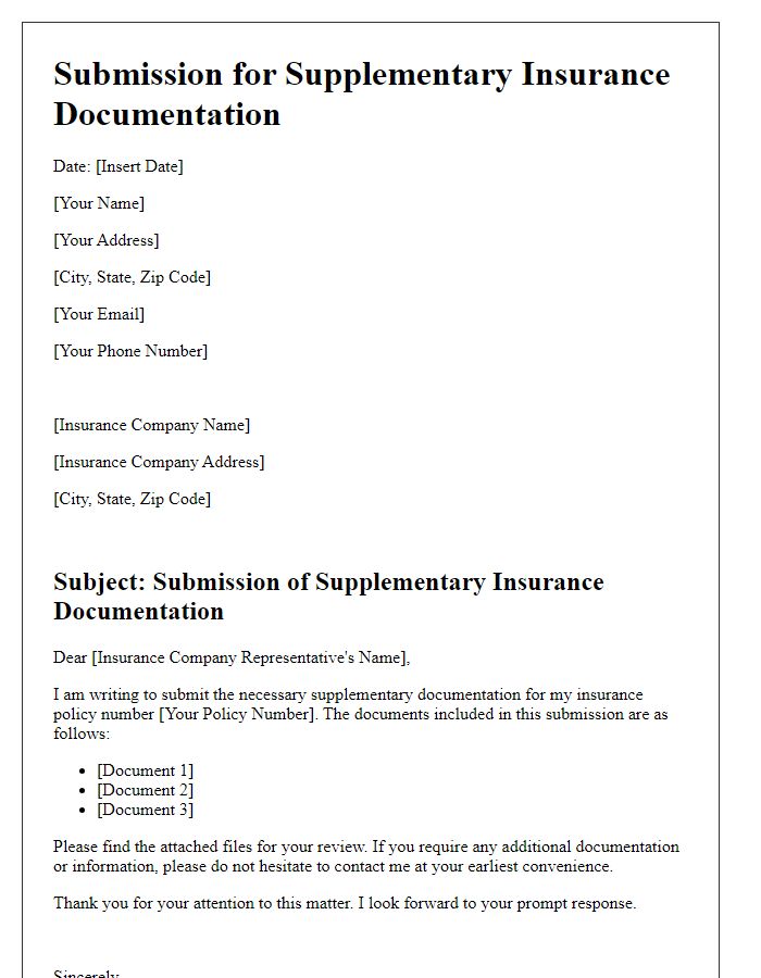 Letter template of submission for supplementary insurance documentation