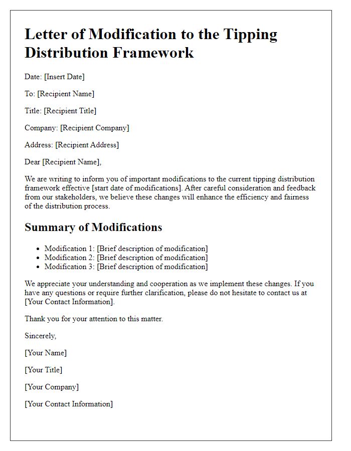 Letter template of modifications to the tipping distribution framework