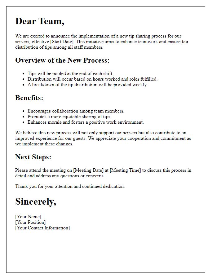 Letter template of new server tip sharing process implementation
