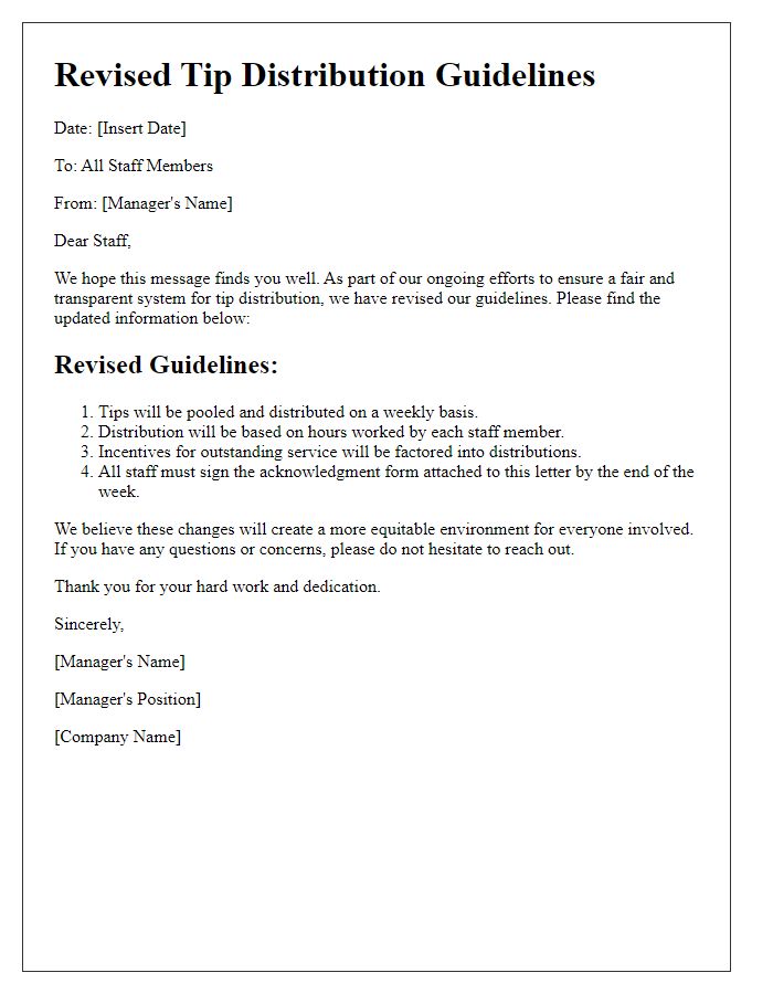 Letter template of revised tip distribution guidelines for staff