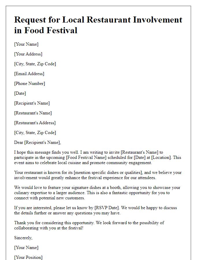 Letter template of request for local restaurant involvement in food festival