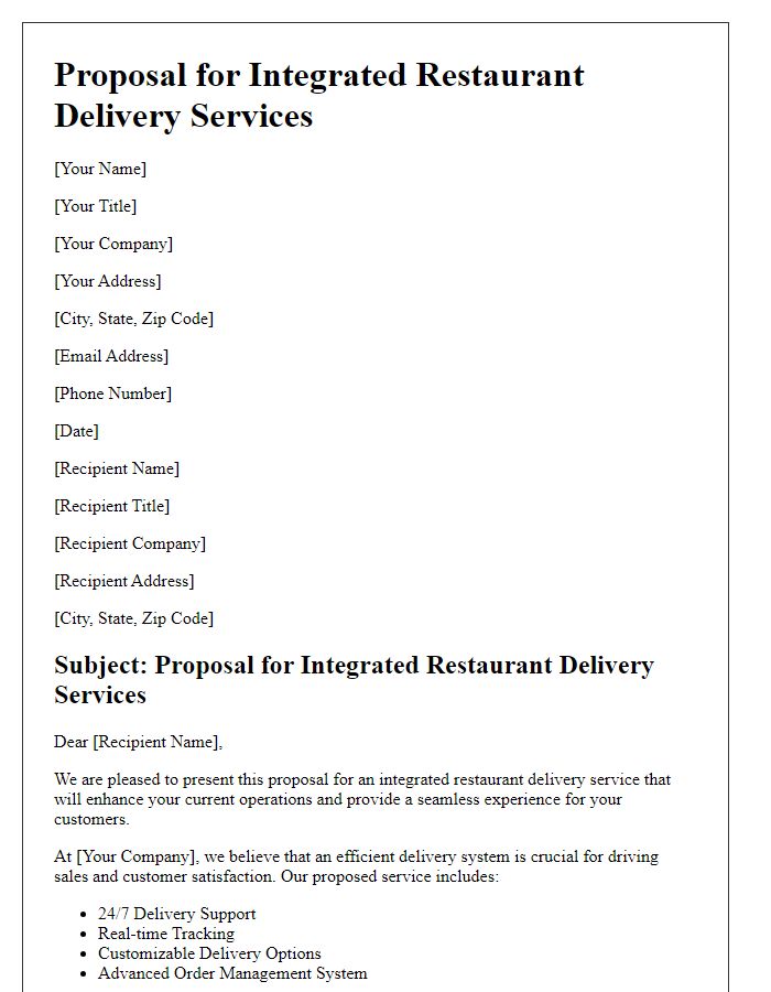 Letter template of proposal for integrated restaurant delivery services