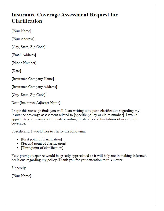 Letter template of insurance coverage assessment request for clarification