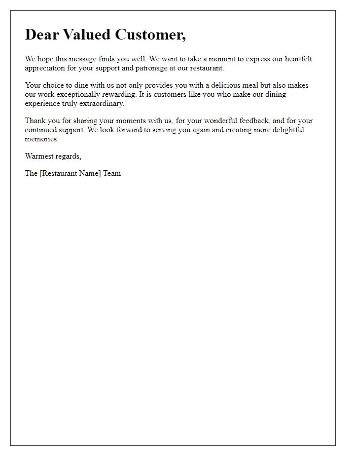 Letter template of appreciation for customers who make dining at our restaurant extraordinary.